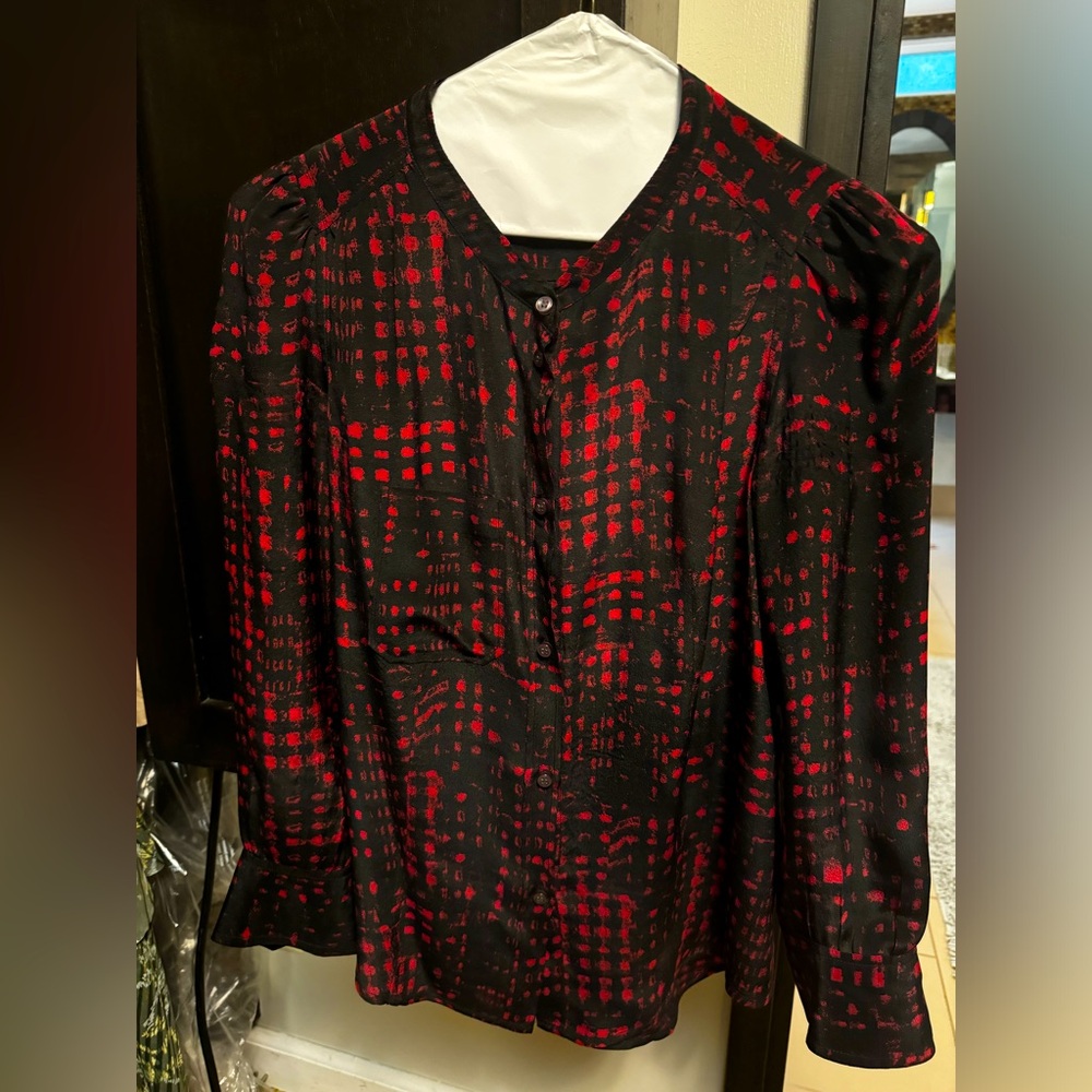 Isabel Marant Etoile Red and Black Silk Blouse Size 0